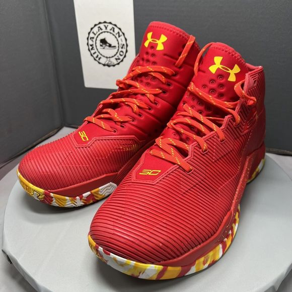 UA Curry 2.5 Rocket Red 1274425-602 Red Yellow White Men Size 10.5 Preowned RARE main image 12